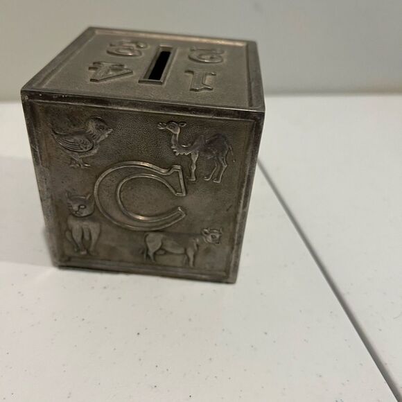 Vintage Brushed Pewter Piggy Bank - Picture 3 of 8